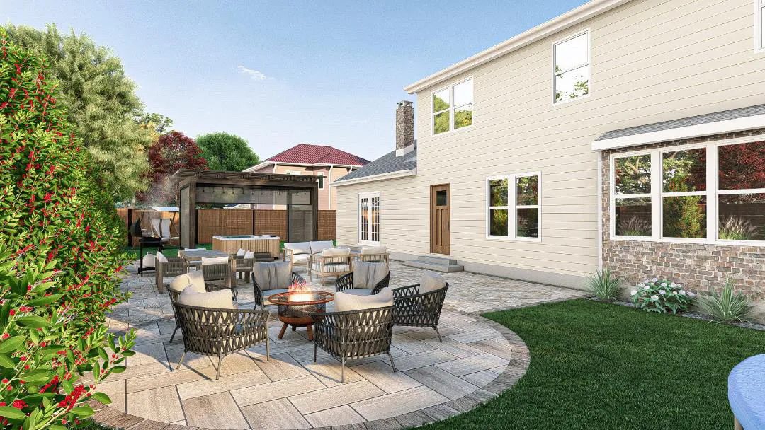 Front yard walkway and gravel bed